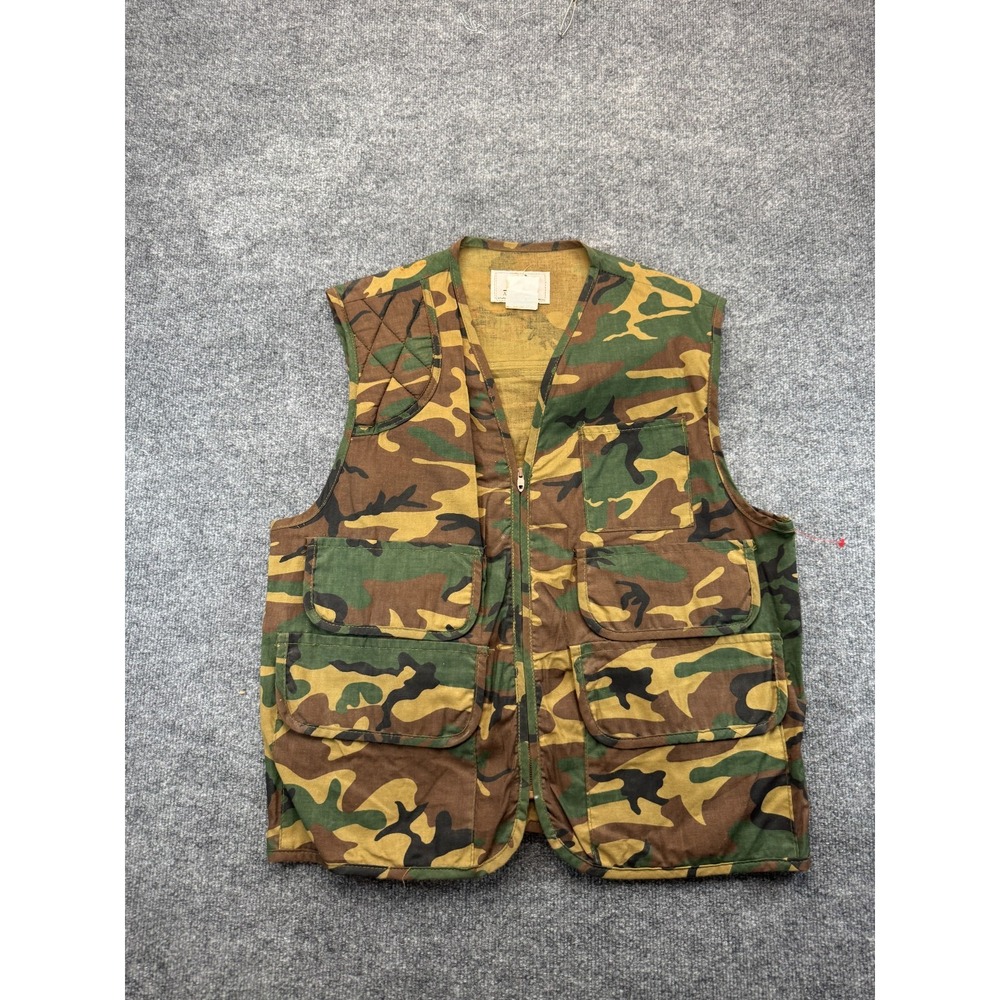 Vtg American Field Hunting Uniform Vest Mens L Green Brown Camo Duck Shooting